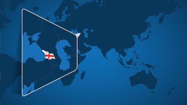 Vector location of georgia on the world map with enlarged map of georgia with flag