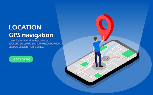 Location. gps navigation. character on phone