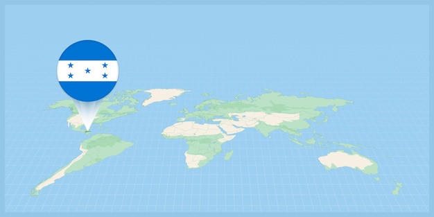 Vector location of honduras on the world map marked with honduras flag pin