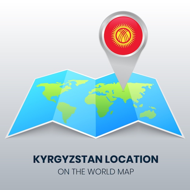 Location icon of Kyrgyzstan on the world map, Round pin icon of Kyrgyzstan