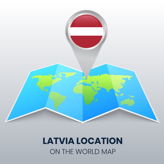 Location icon of latvia on the world map, round pin icon of latvia