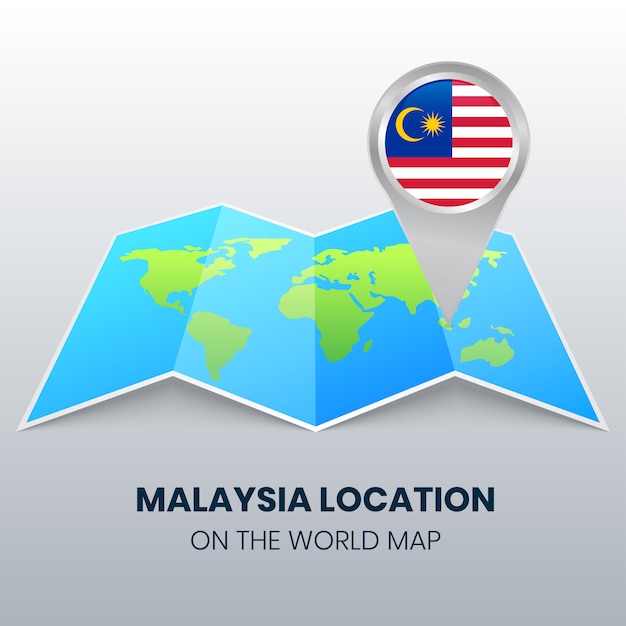 Location icon of malaysia on the world map, round pin icon of malaysia