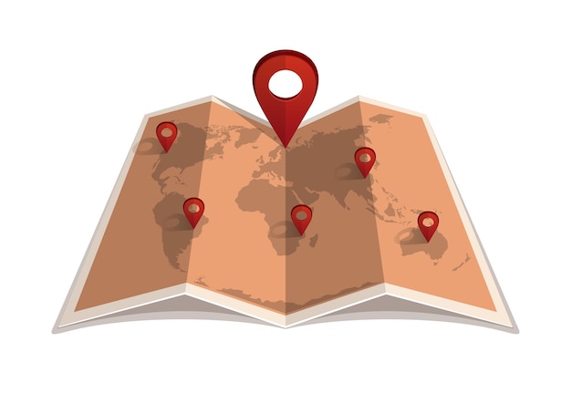 Location icon. map with a pin pointer. vintage world map with markers. vector illustration