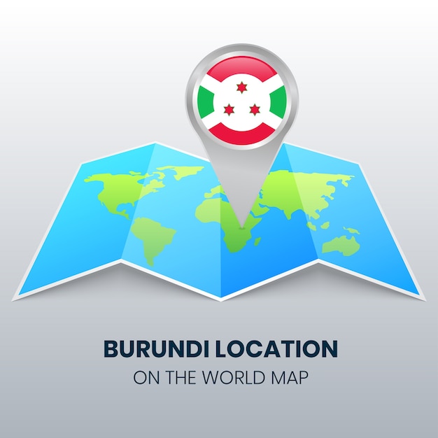 世界地図上のブルンジの場所アイコン、ブルンジの丸いピンアイコン