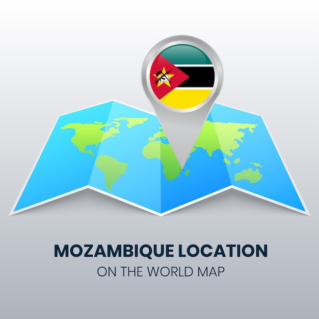 世界地図上のモザンビークの場所アイコンモザンビークの丸いピンアイコン