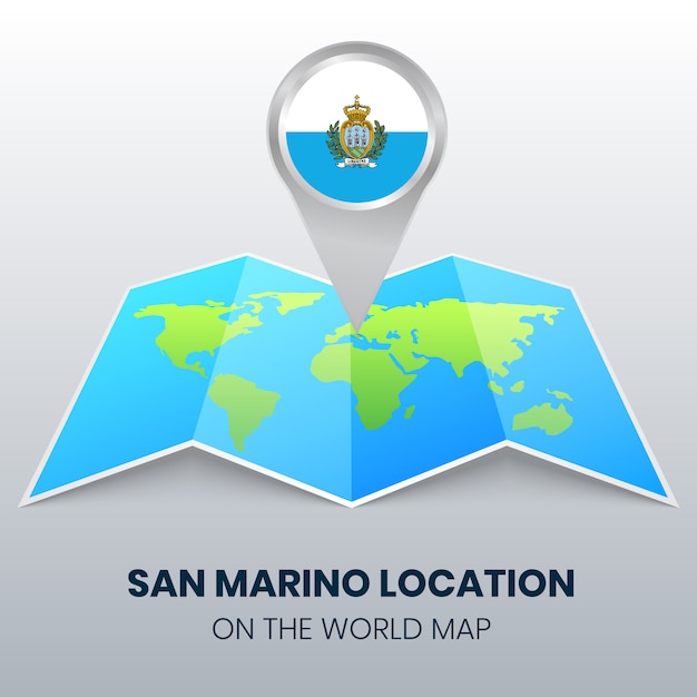 世界地図上のサンマリノの場所アイコン、サンマリノの丸いピンのアイコン