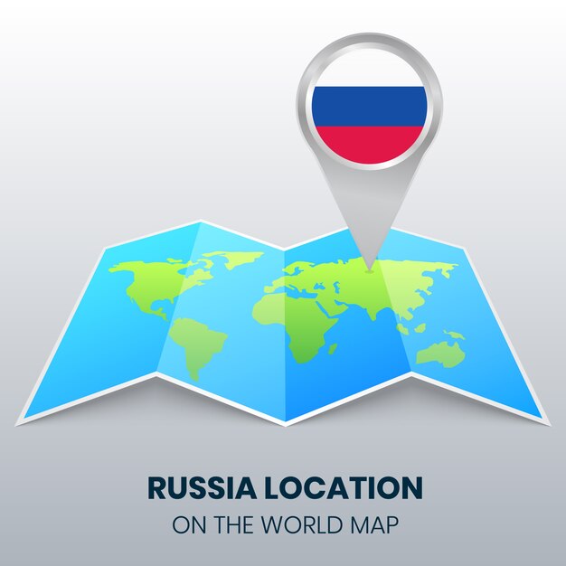 Icona della posizione della russia sulla mappa del mondo, icona spilla rotonda della russia