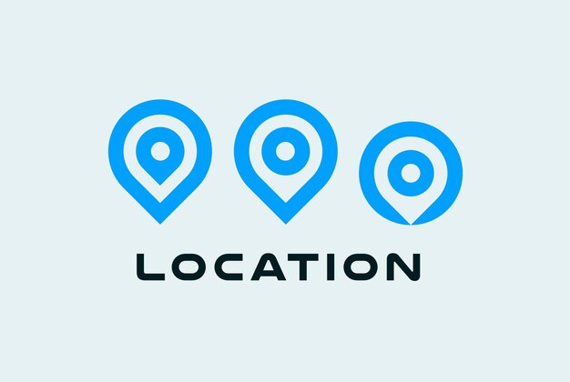 Location icon set round pin symbols place pointer blue flat minimal style logo concept for map