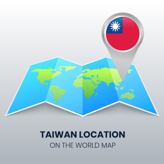 Icona della posizione di taiwan sulla mappa del mondo, icona perno tondo di taiwan