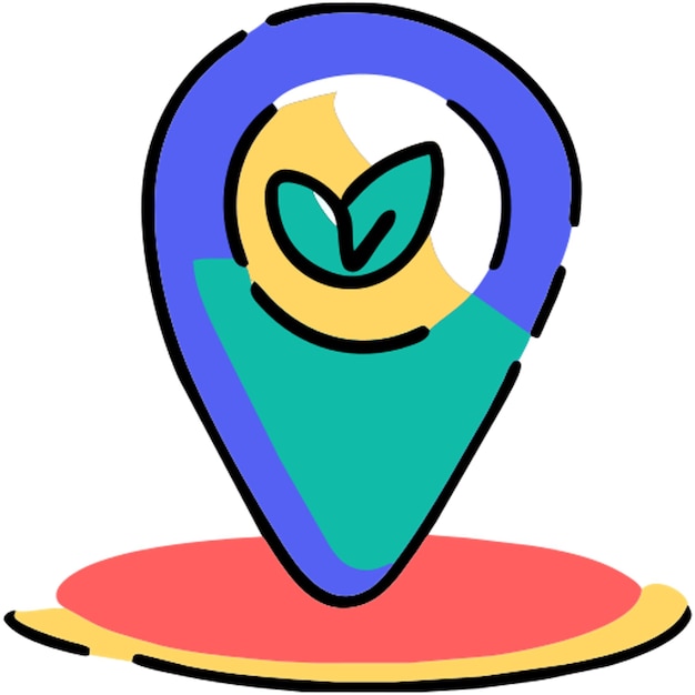 Vector location icon with leaf icon doodle offset fill