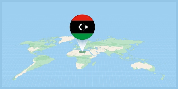 Location of Libya on the world map marked with Libya flag pin