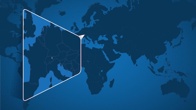 Расположение Лихтенштейна на карте мира с увеличенной картой Лихтенштейна с флагом