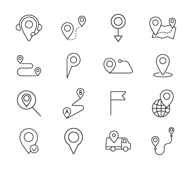 Vector location line icon set geolocation icons pointer map pin etc thin line icons