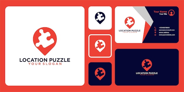 Design del logo della posizione con puzzle e biglietto da visita