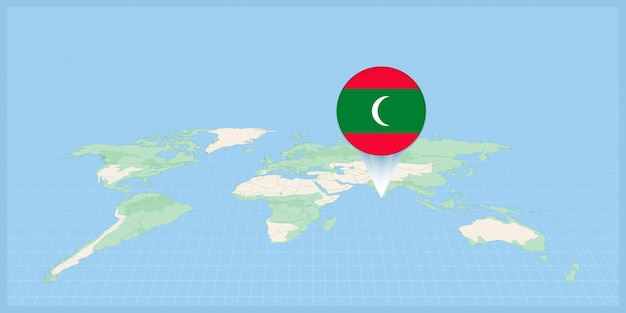 Posizione delle maldive sulla mappa del mondo contrassegnata con la spilla della bandiera delle maldive