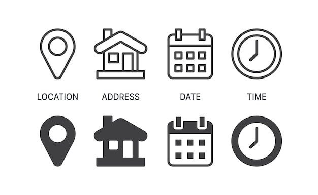 Location Map pin Address date time contact Calendar home set web icons vector line illustration