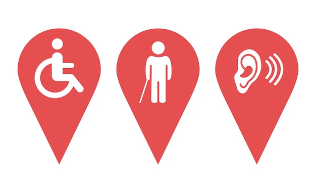 Location pin icons. gps location symbols. location icons indicating parking people with disabilities