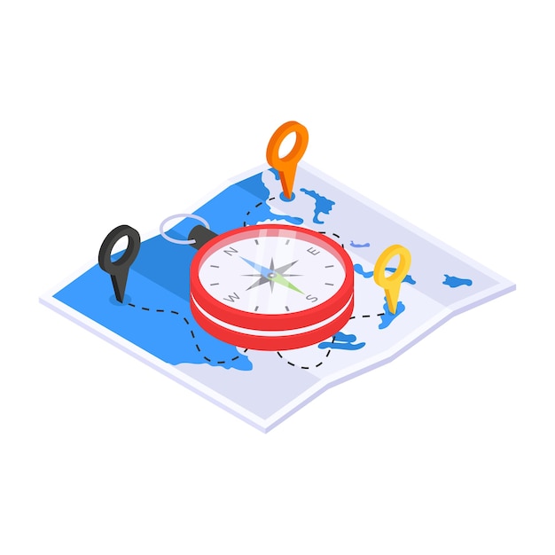 Location pins an isometric icon of navigation