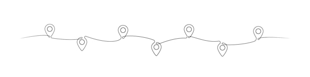 Location pointers one line drawing. Continuous one line pin pointers vector illustration. Gps navigation pointers. Line art. Travel concept. Location, pin, pointer icon symbol one line art design. EPS