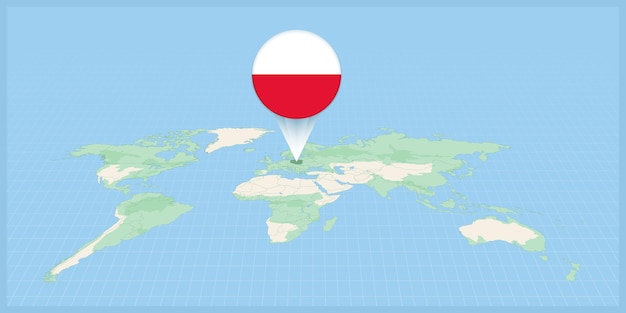 Location of Poland on the world map marked with Poland flag pin