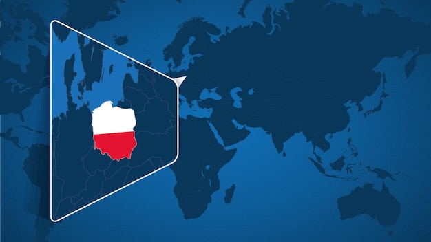 フラグとポーランドの拡大地図と世界地図上のポーランドの場所