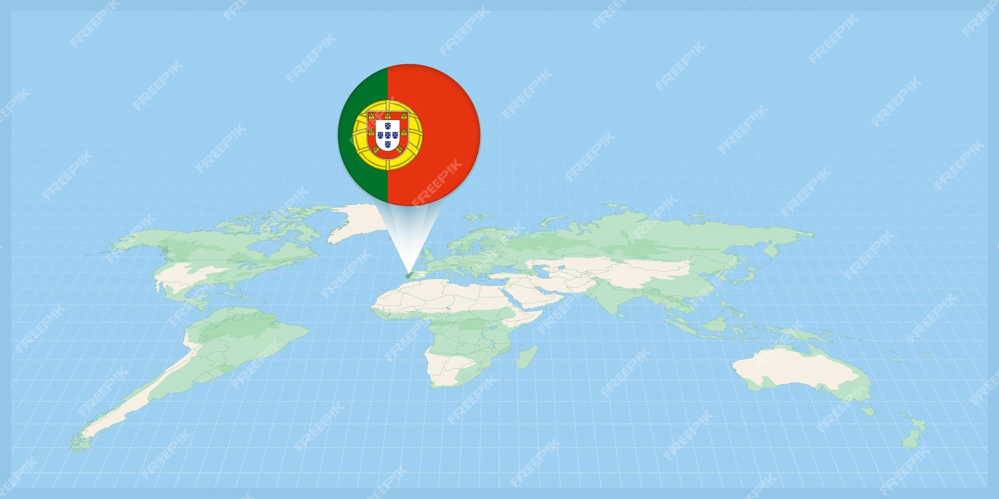 Pin map with Portugal flag on world map. Vector illustration