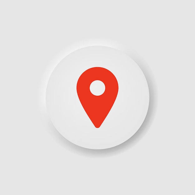 Location red map pin button in neumorphism style Icons for business UI UX Geoposition symbol Gps destination travel Neomorphic style Vector illustration