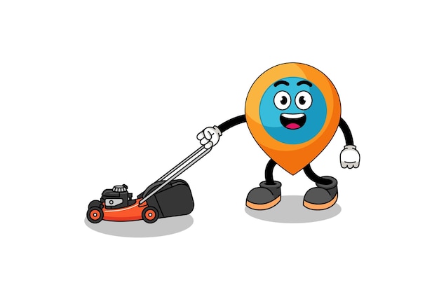 Location symbol illustration cartoon holding lawn mower