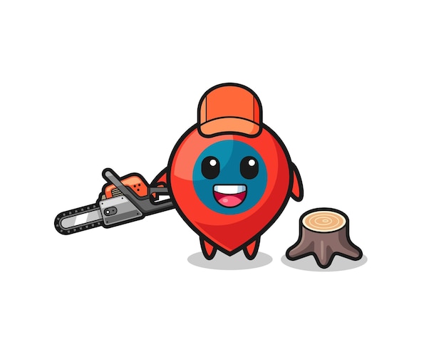 Vector location symbol lumberjack character holding a chainsaw