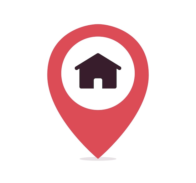 Location symbol with home icon and isolated navigation symbol on white background flat vector.