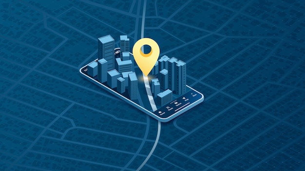 Тракер местоположения приборная панель мобильная GPS навигация умный автомобиль местоположение и указатель карты изометрический город
