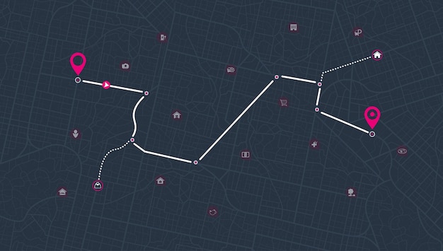 location tracks dashboard city street map with various poi gps tracking system to navigate and find