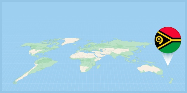 Vector location of vanuatu on the world map marked with vanuatu flag pin