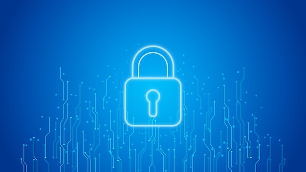lock on blue technology background cyber security