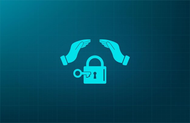 Lock on hand symbol vector illustration on blue background eps 10