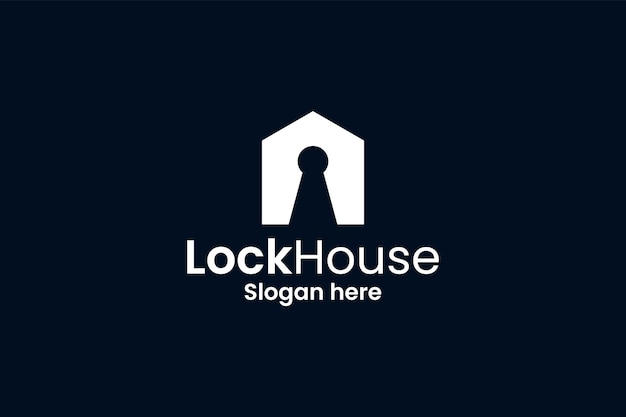 Lock house negative space illustration logo design