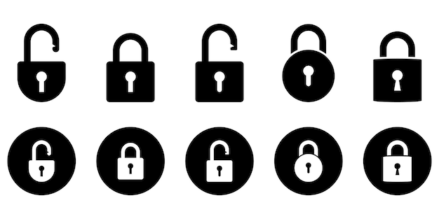 Lock icons set, security symbols, open and closed padlock, vector illustration. Flat design