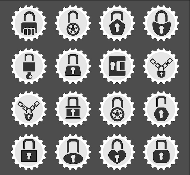 Lock icons on stylized round postage stamps