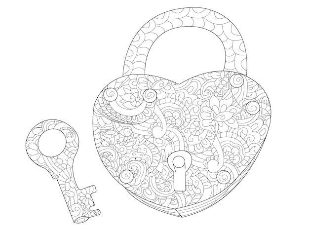 Lock and key coloring book for adults vector