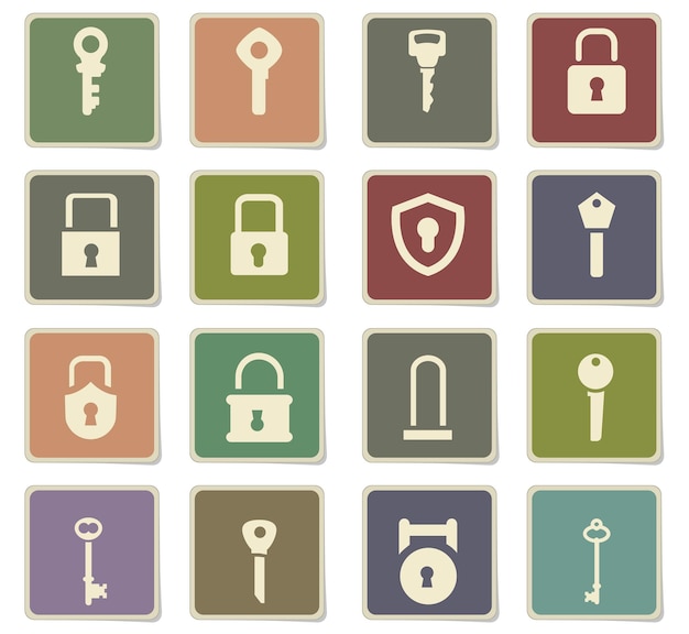 Lock and key icons on paper stickers