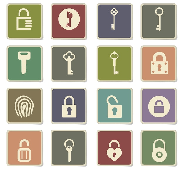 Lock and key vector icons for user interface design