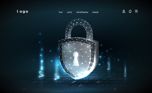 Lock.polyframe mesh wireframe.cyber concetto di sicurezza, protezione. illustra la sicurezza dei dati informatici o l'idea di riservatezza delle informazioni. tecnologia internet ad alta velocità astratta.