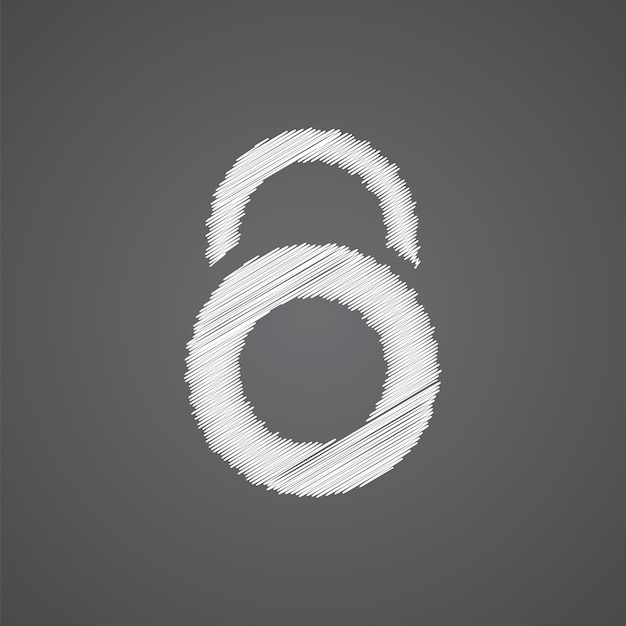 Lock sketch logo doodle icon isolated on dark background