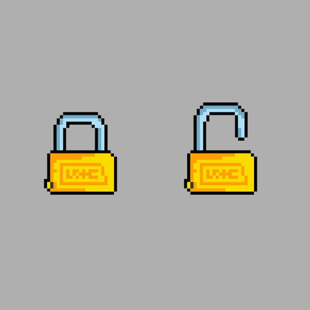 Lock and unlock padlock with pixel art style