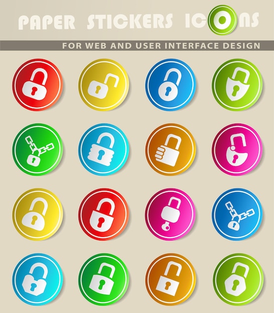 Lock vector icons on colored paper stickers