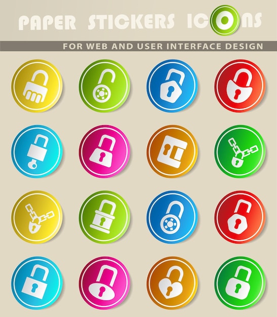 Lock vector icons on colored paper stickers