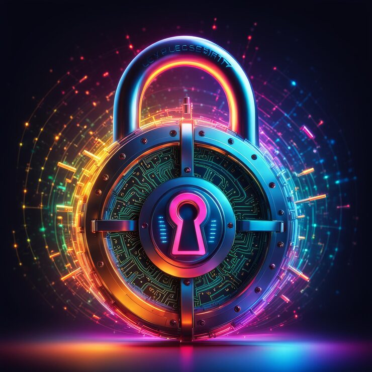 Vector lock with binary code cyber security and data concept 3d renderinglock with binary code cyb