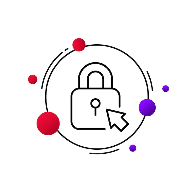 カーソル線アイコンでロックする個人データ保護個人情報ハッキング矢印制限付きアクセスをブロックするコンピューター セキュリティ システム プライバシー概念ビジネスのベクトル線アイコン