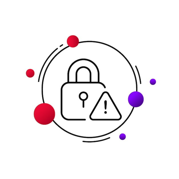 경고 표시 라인 아이콘으로 잠금 개인 정보 위협 바이러스 백신 해킹 보호 개인 데이터 개인 정보 잠금 해제 안전 핀 코드 보안 시스템 개념 비즈니스를 위한 벡터 라인 아이콘