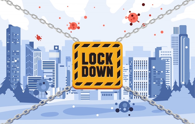 Vector lockdown city illustration to prevent the contagious of virus spreading flat illustration